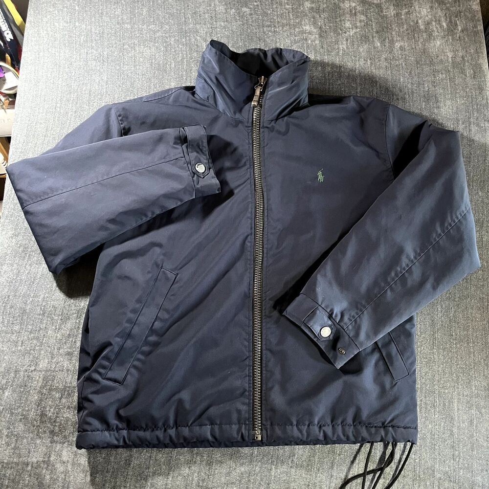 Vintage Polo Ralph Lauren Hidden Hood Fleece Lined Jacket Mens S Navy Full Zip